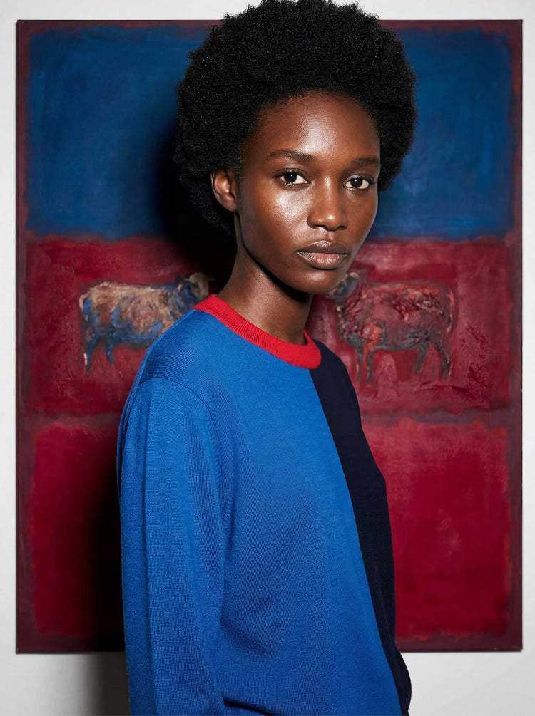 The Colourblock Crewneck Jumper Pacific Blue Image