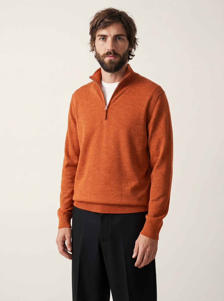 The Knitted Quarter Zip Jumper Burnt Orange Image