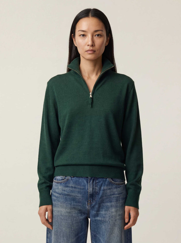 The Knitted Quarter Zip Jumper Emerald Green Image