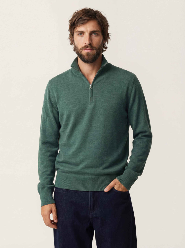 The Knitted Quarter Zip Jumper Emerald Green Image
