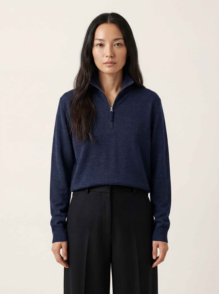 The Knitted Quarter Zip Jumper Pacific Blue Image