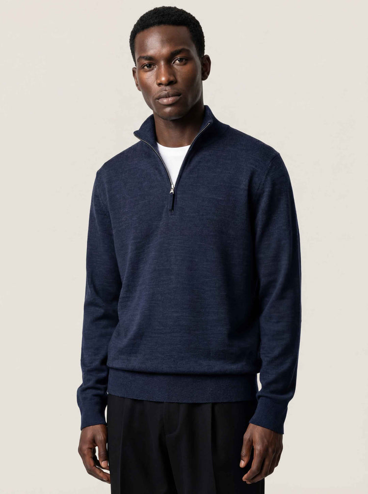 The Knitted Quarter Zip Jumper Pacific Blue Image