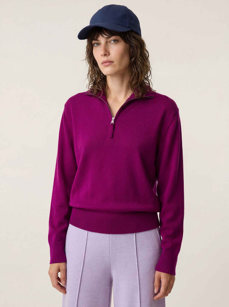 The Knitted Quarter Zip Jumper Royal Purple Image