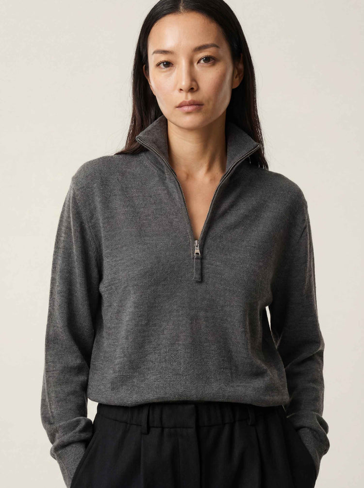 The Knitted Quarter Zip Jumper Slate Grey Image