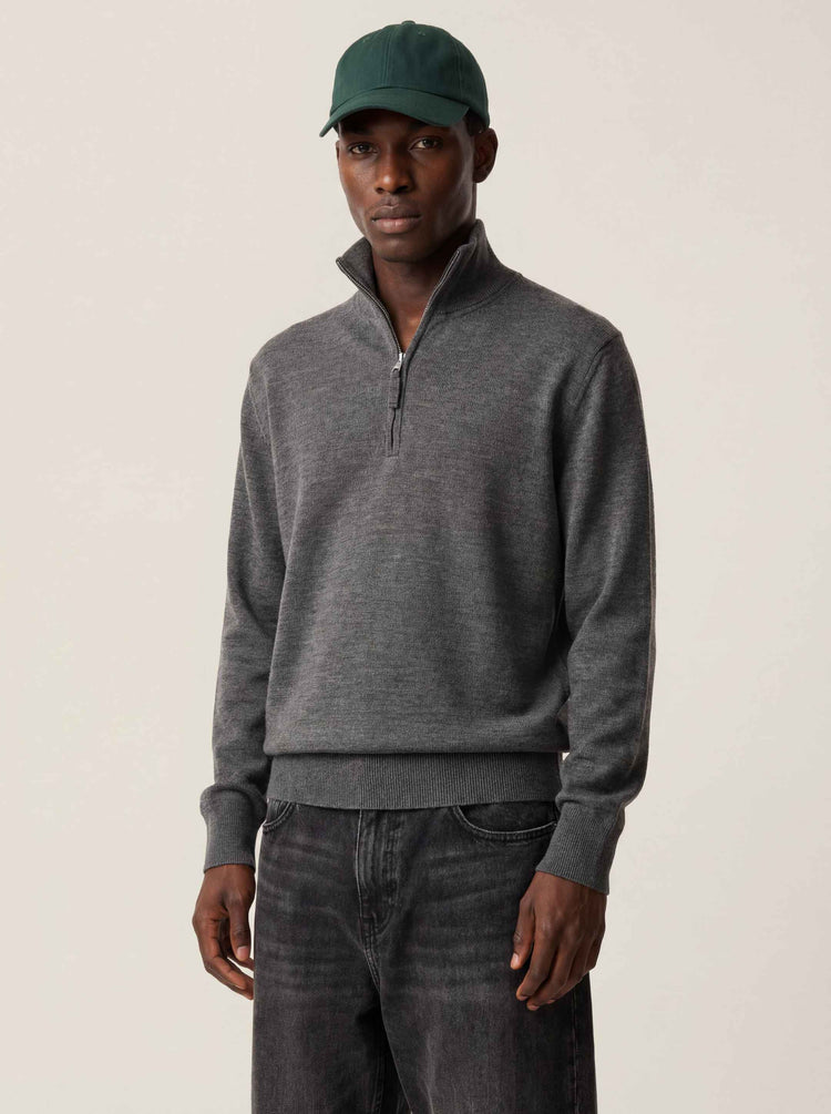 The Knitted Quarter Zip Jumper Slate Grey Image