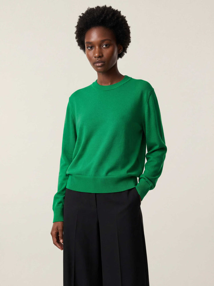 The Boxy Knitted Crewneck Bottle Green Image