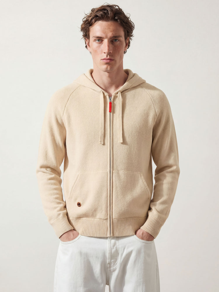 The Knitted Zip Hoodie Almond White Image