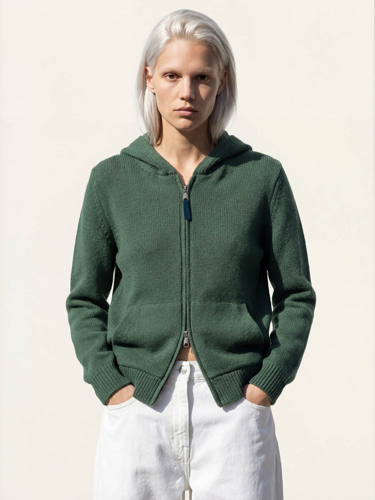 The Chunky Knit Zip Hoodie Emerald Green Image