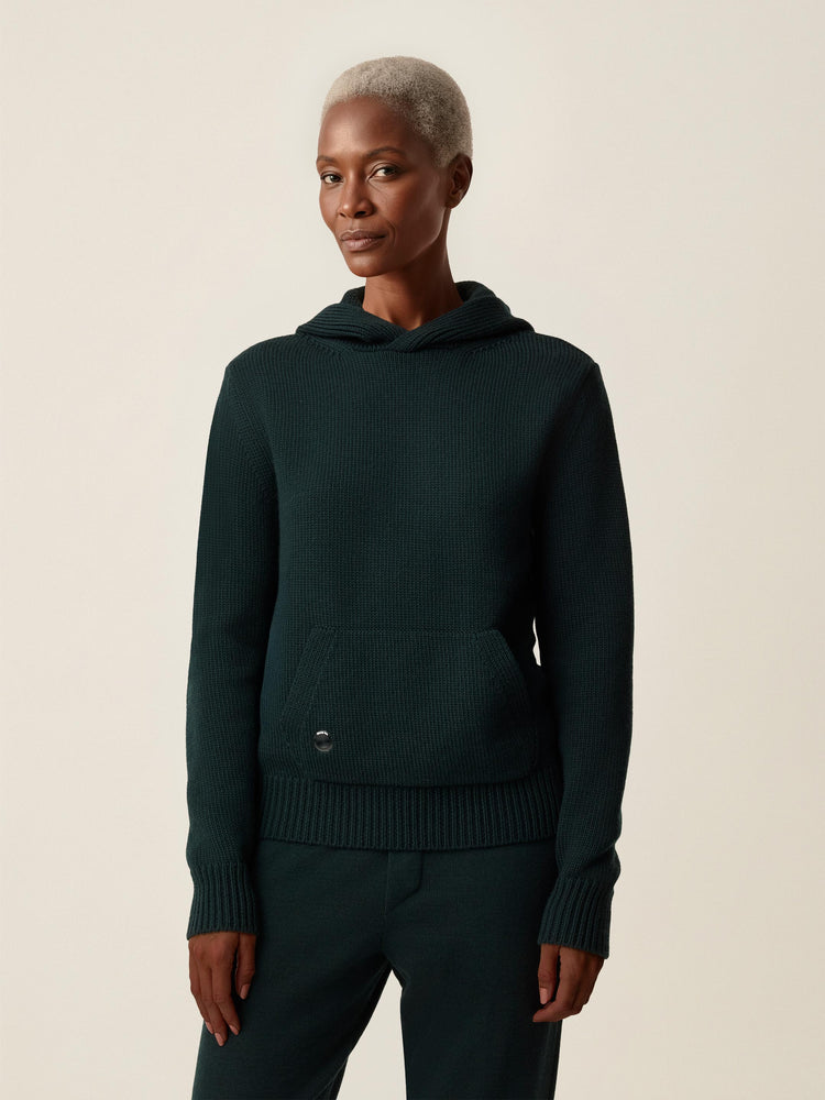 The Chunky Knit Hoodie Forest Green Image