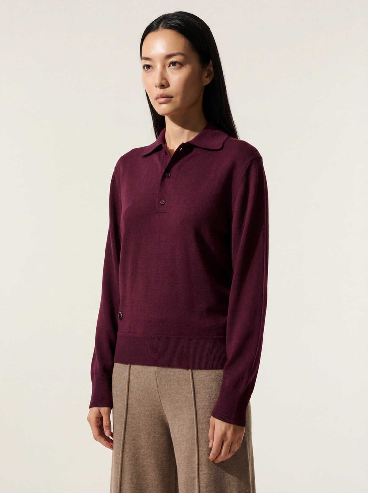 The Everyday Long Sleeve Polo Shirt Konini Burgundy Image