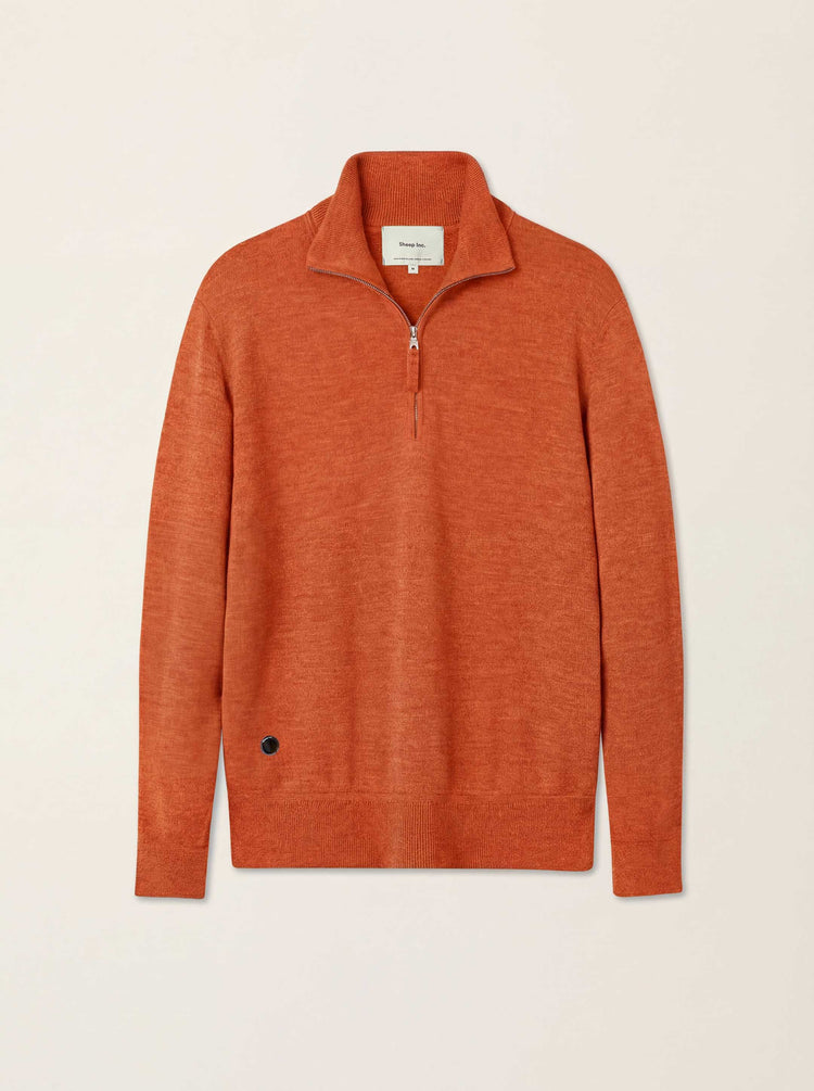 The Knitted Quarter Zip Jumper Burnt Orange Image